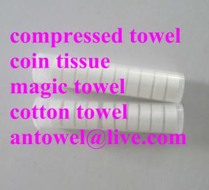 Quality pipe packed coin tissue magic towel for sale