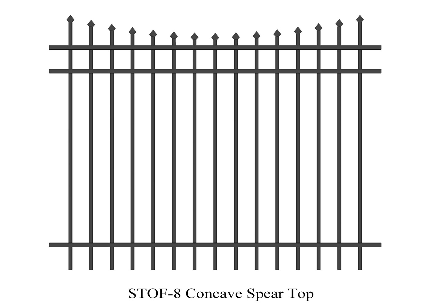 3 rails Concave Crimped top stright spear Garrison Steel Fencing Stain black Powder rails 40mm x 40mm Spacing 100mm