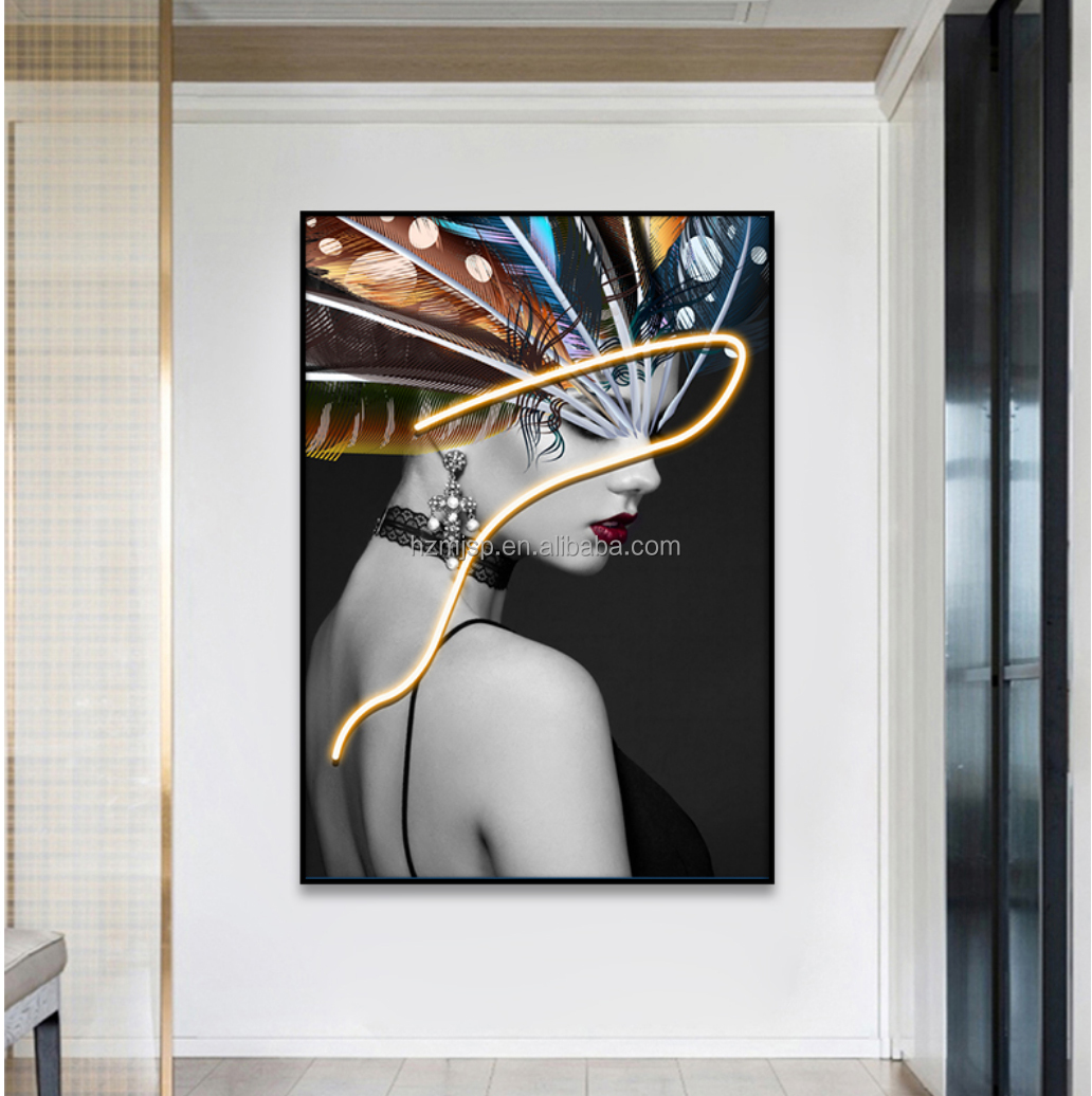 Modern Style 3D LED Portrait Poster Printed On Canvas Wall Art For Entrance Decorative