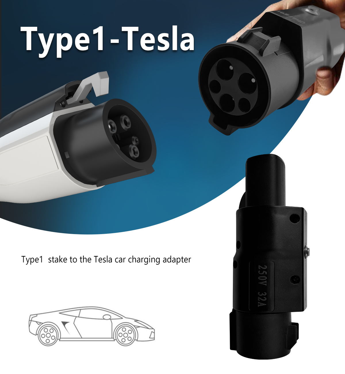 Compact and Portable 220V 7KW 32A Adapter for Tesla Car Type 1 Charging Pile to Tesla Car EV Charge Customized Plug Type1