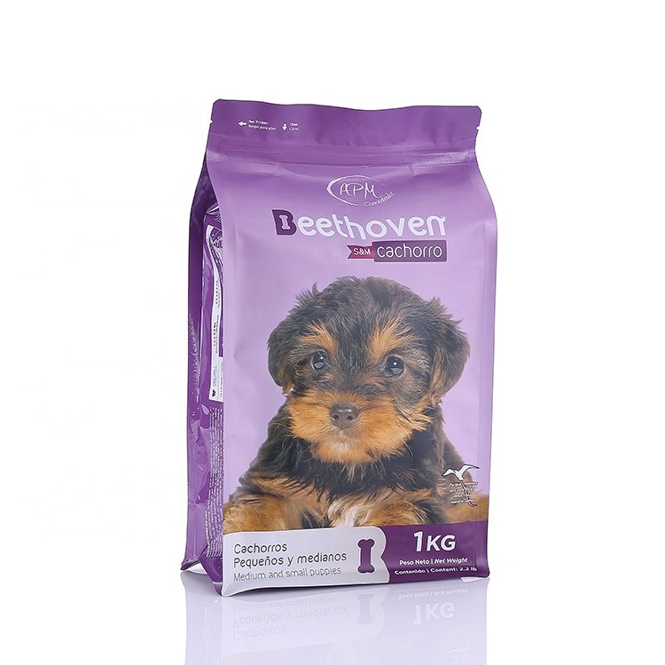 Custom Metallic Mylar Plastic Flat Bottom Pouch Cat Dog Pet Food Packaging Bag With Resealable Zipper