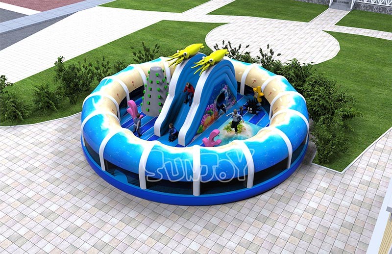 Round Sea World 0.55mm Plato Inflatable Jumping Theme Park