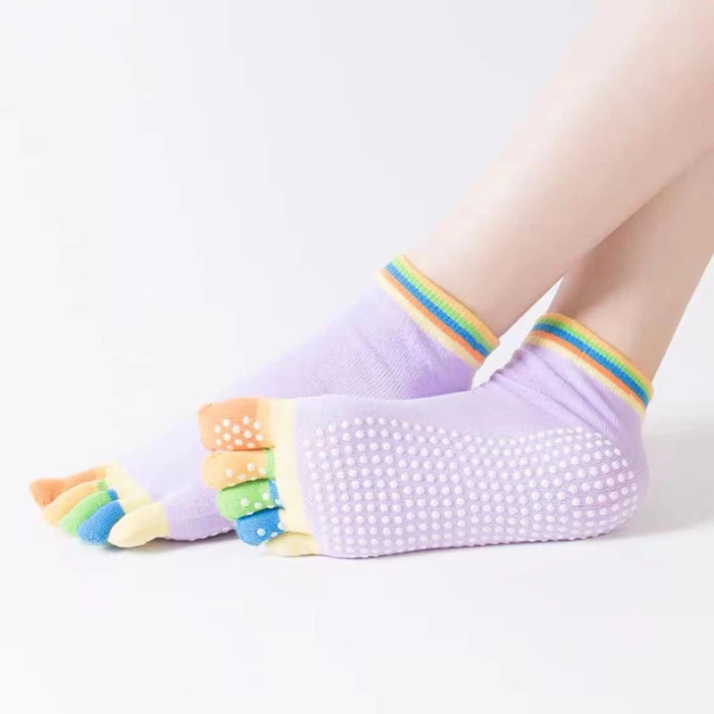 Grip Five Toe Cotton Yoga Plain Coloured Socks Non Slip