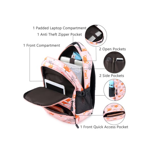 Pink Fox Children School Bag