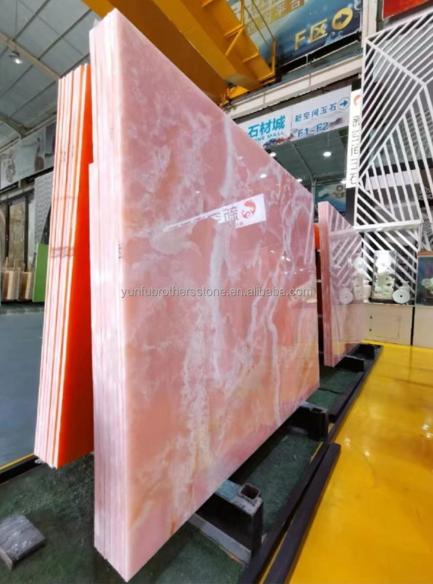Natural Stone Backlit Pink Onyx Translucent Stone Slab for Modern Table and Batutub