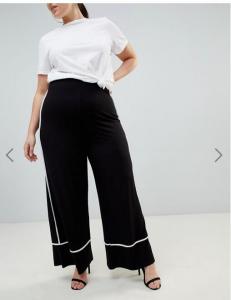 China OEM black plus size wide leg pants,women's fashion pants with white piping on sale