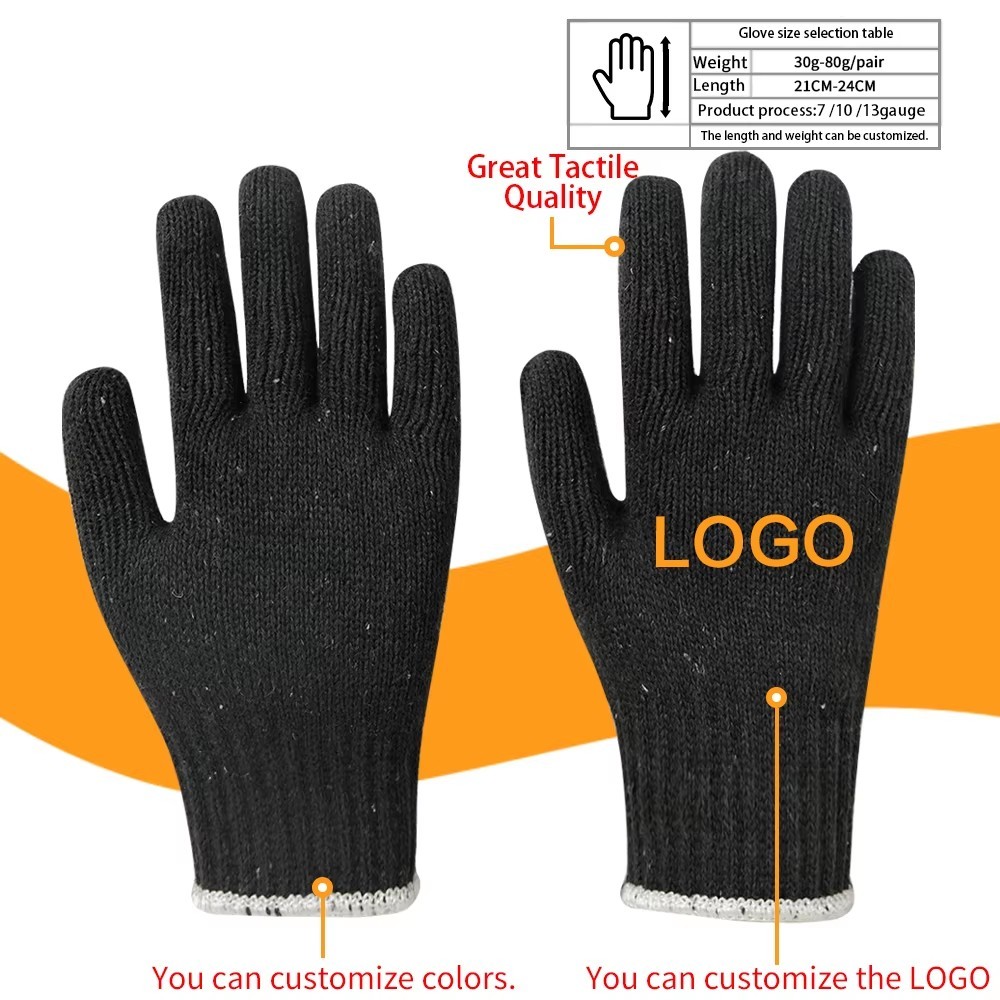 Hot Gloves Black Cotton Knitting White Cuff , Wear Resistant , Construction , Auto Repair , Hardware , Gardening Use Safety