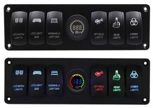 China Color Voltmeter 6 Gang DC12V 24V Led On Off 5 PIN Rocker Switch Panel For Caravan Automotive Marine on sale