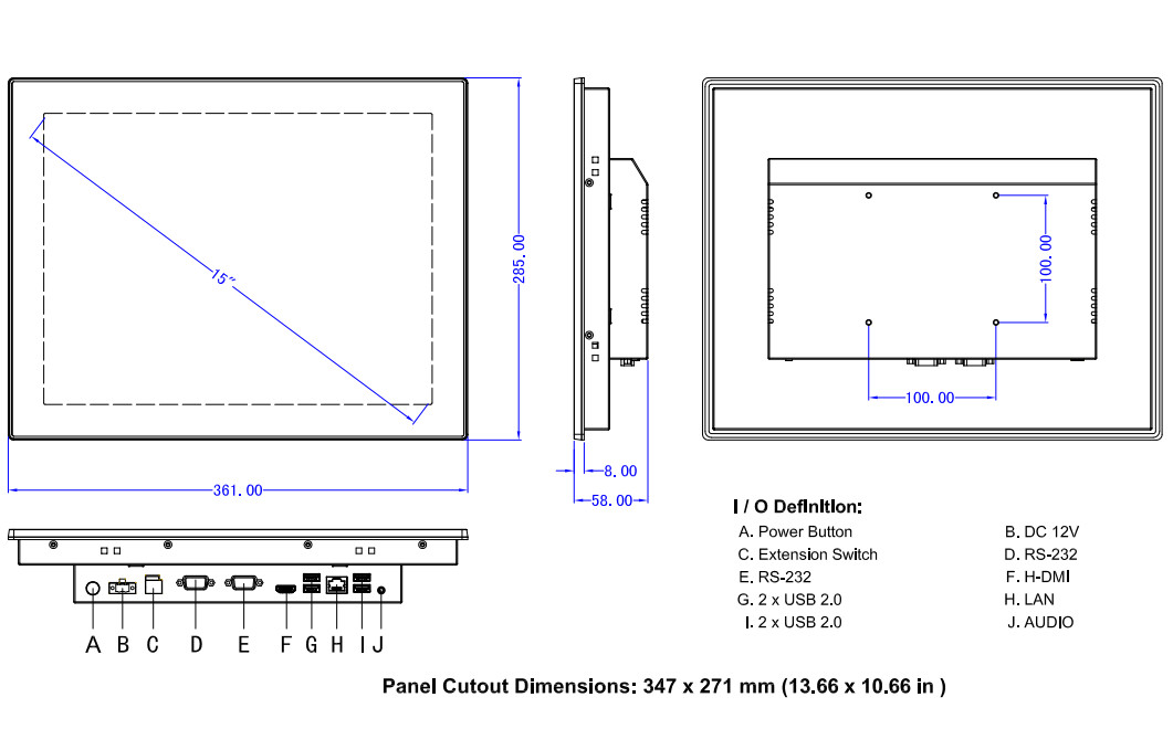 Android 9.0 Touch Screen Tablet Pc , 15" RK3288 Touch Panel Computer