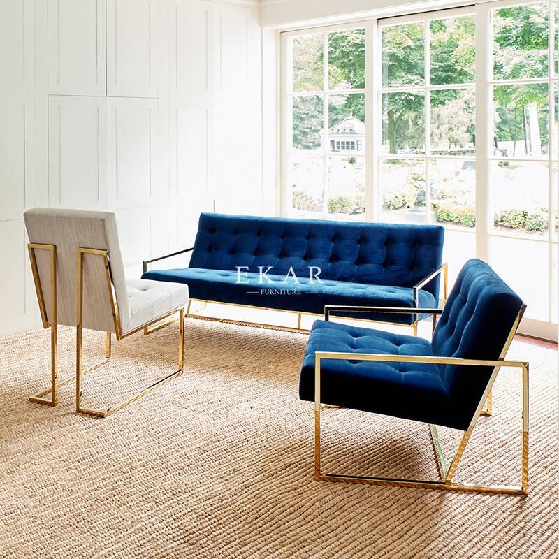 Modern Simple Design Metal Velvet Stainless Steel Set Fabric Sofa