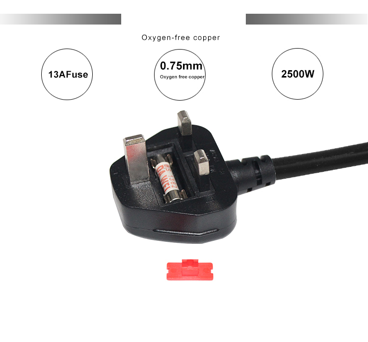 H05vv-f 3*0.5mm2/0.75mm2 IEC Female End Type UK 3 Prong Cable for Desktop PDU Connector