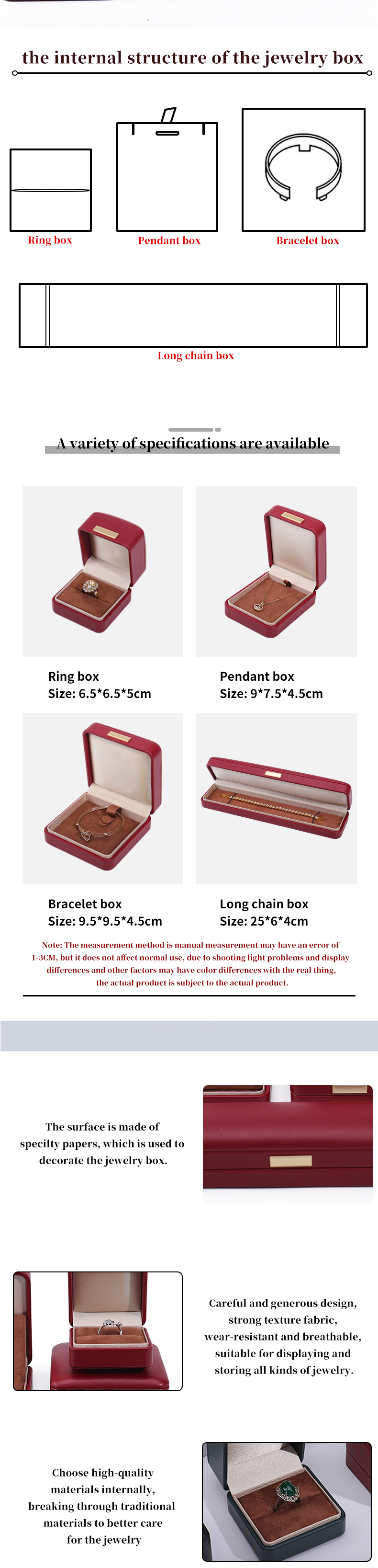 Soft Touch Convex Roof Faux Leather Jewelry Packaging Box Set for Ring Bracelet