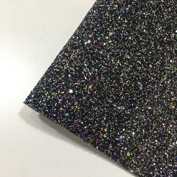 54/55" Glitter Leather Fabric , Glitter Knit Fabric Woven Backing Technics