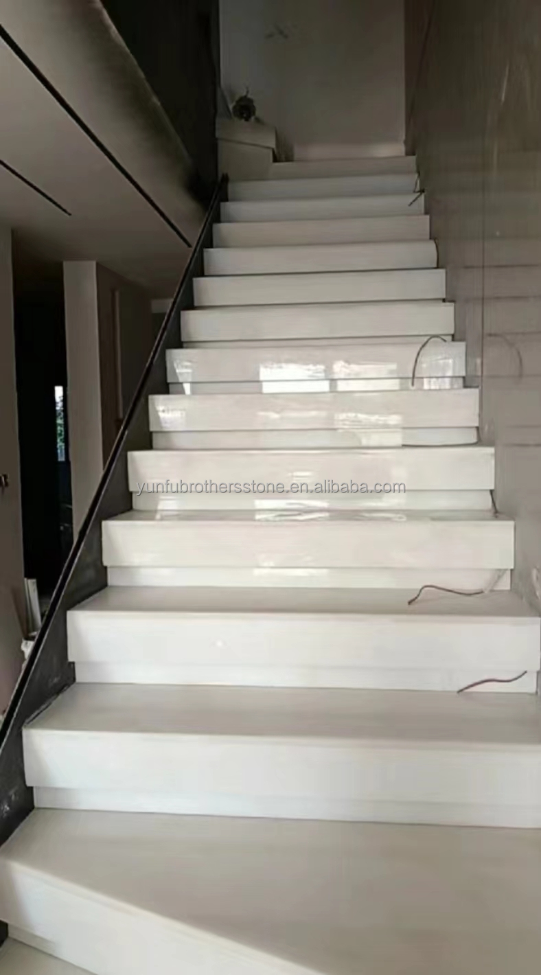 Custom Modern White Onyx Marble Slab for Staircase Dining Table Fireplace Stove Stone