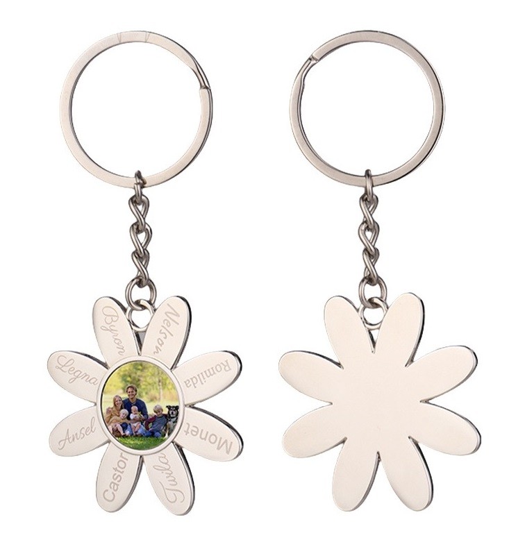Flower Shape Metal Sublimation Keyring DIY Printing Photo Lovers Flower Necklace