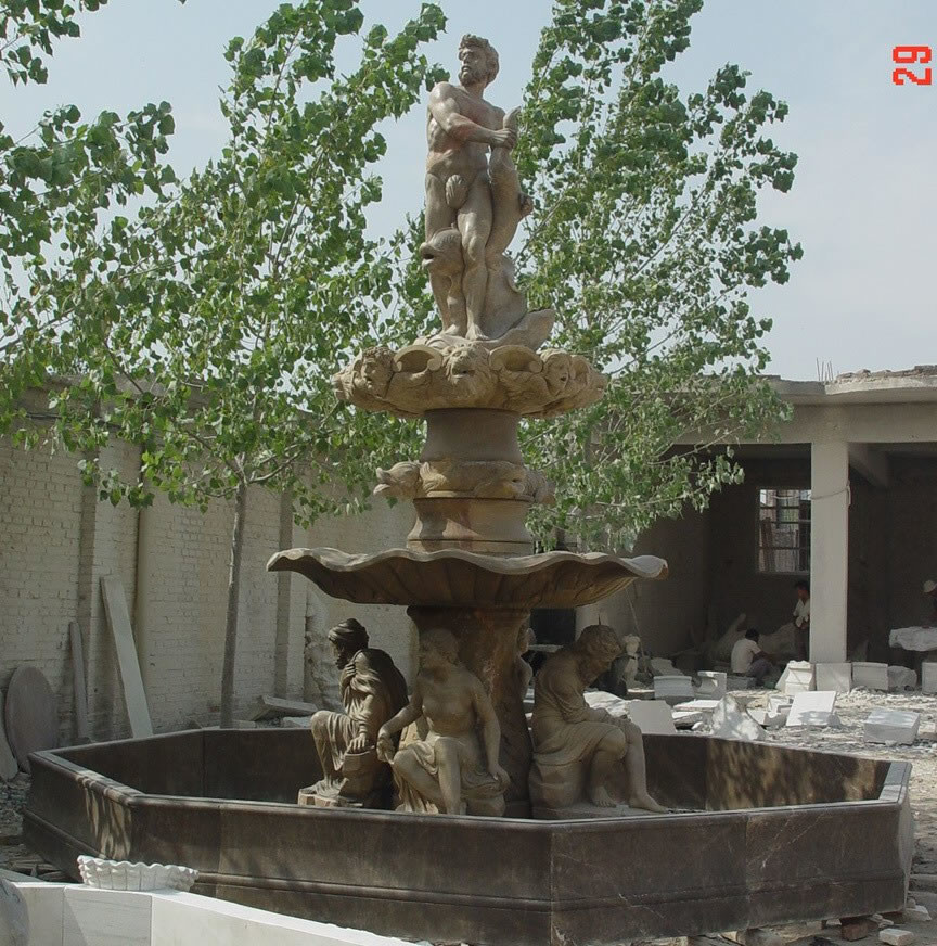 Women Statue Marble Stone Pool Water Fountain Outdoor