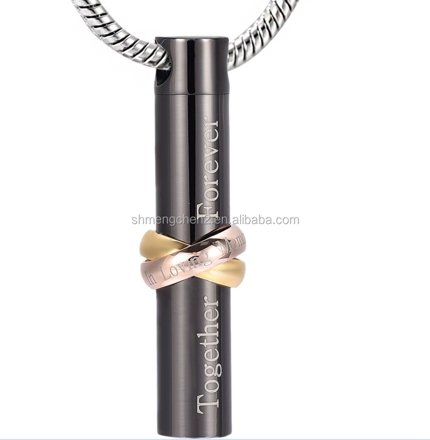 Unisex Cremation Jewelry Pendant Cylinder "Together Forever" Urns For Necklace Best Gift