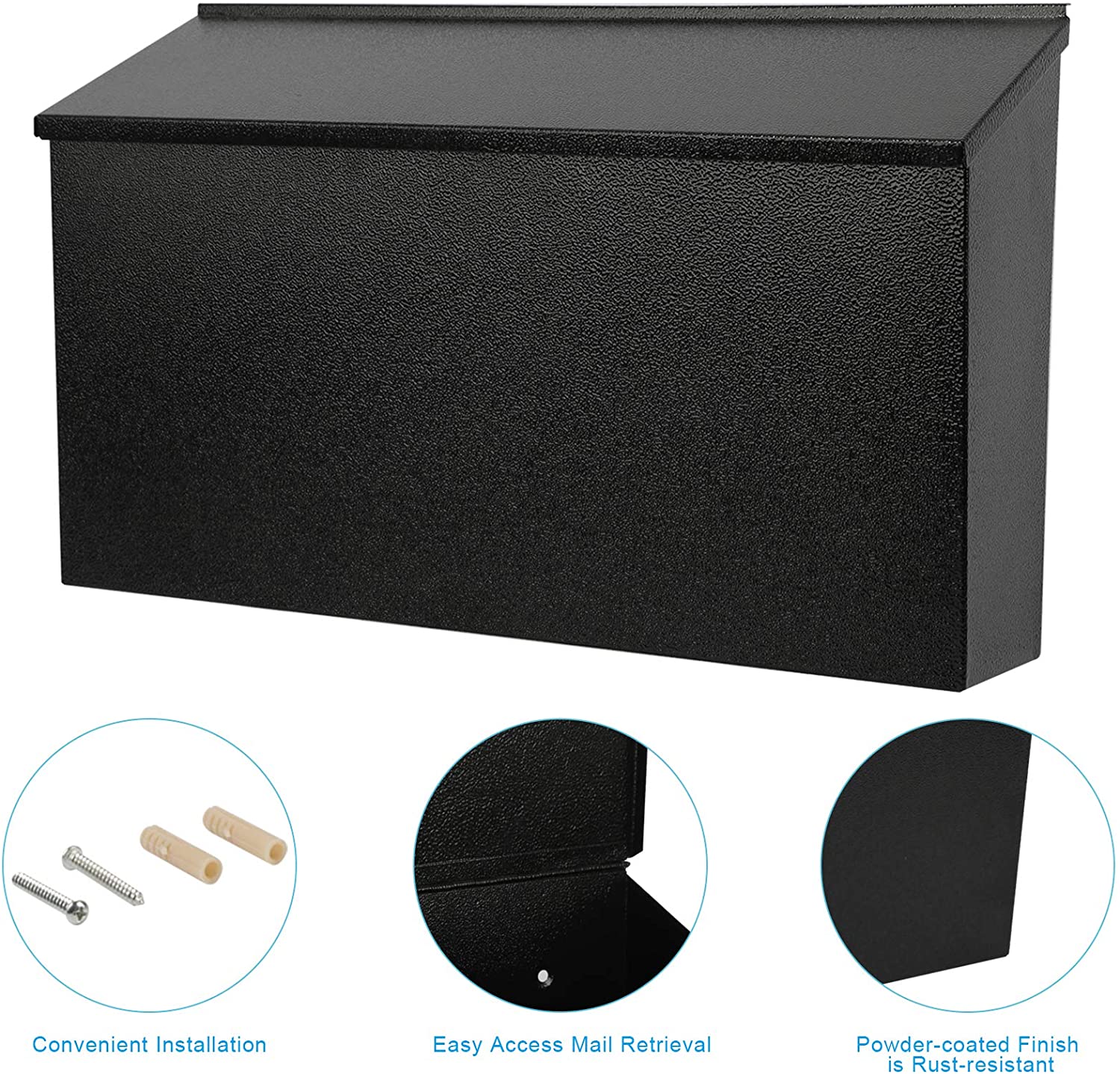 Residential Black Powder Coating Wall Mailbox with Modern Lock and Customized Design