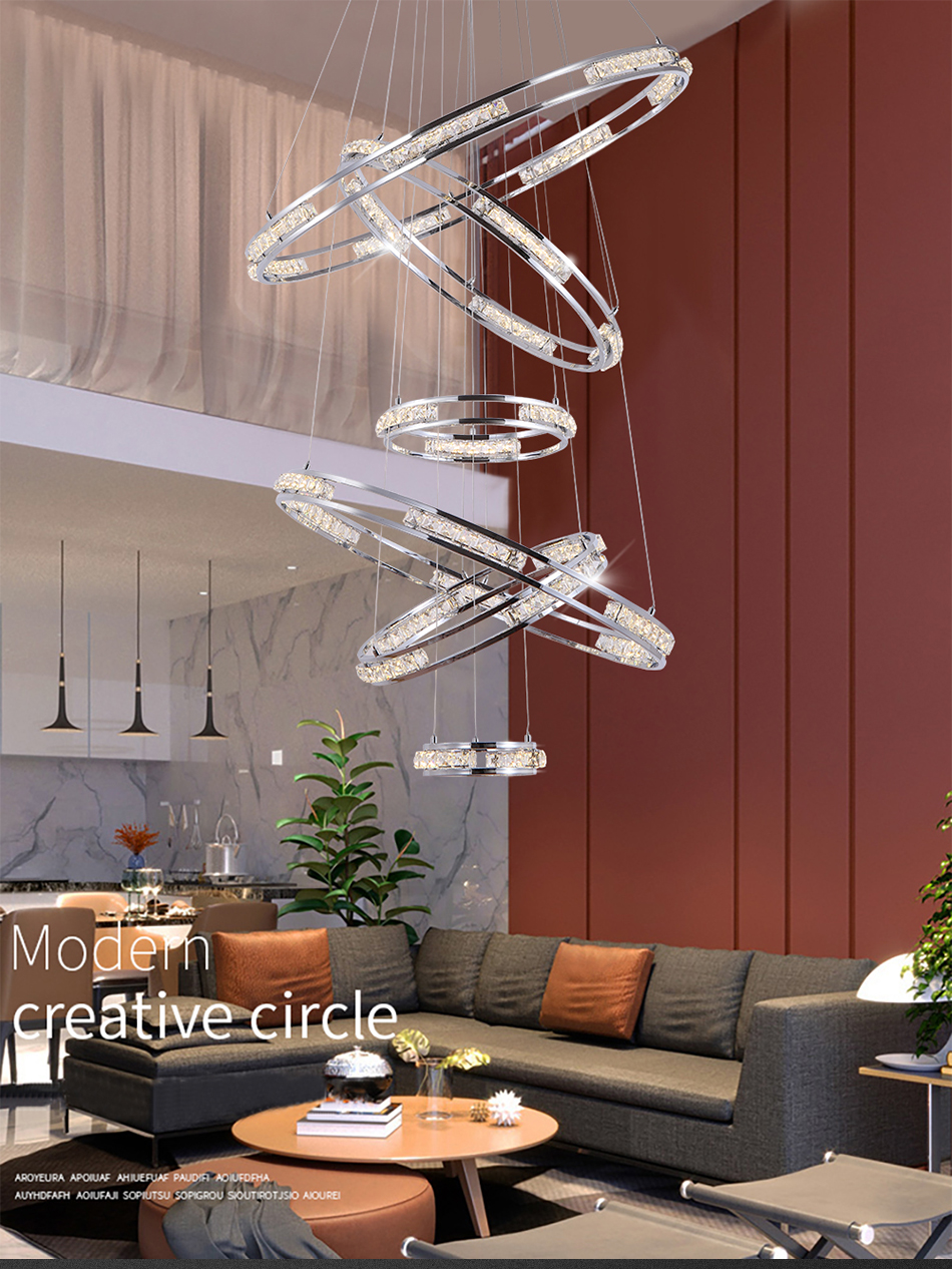 Luxury Crystal Living Room Chandelier Creative Ring Design Lobby Lamp(WH-NC-41)