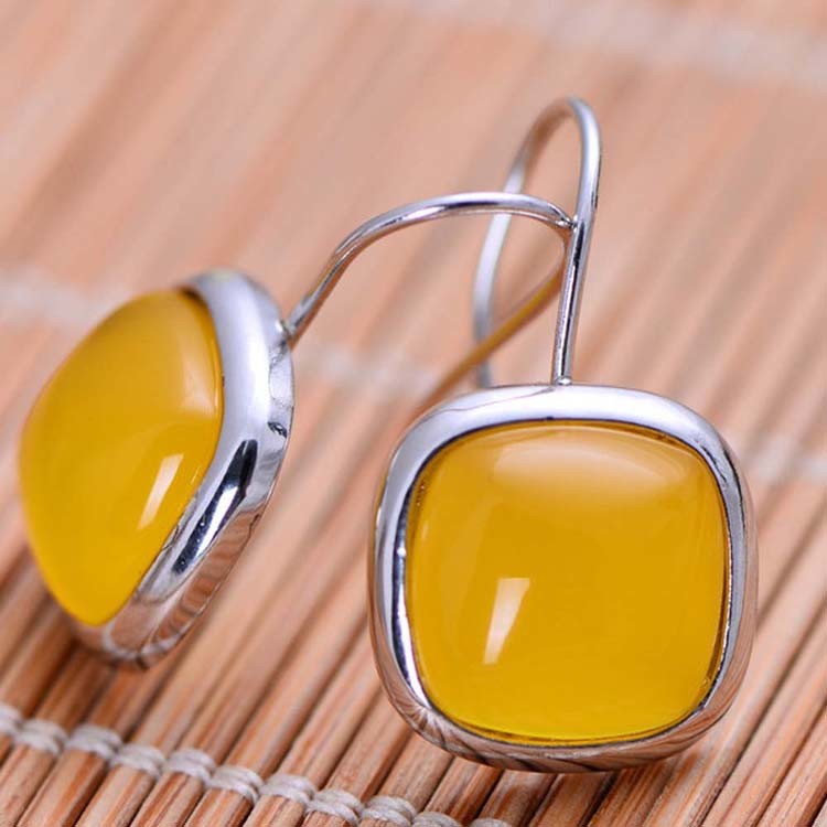925 Sterling Silver Square Yellow Chalcedony Dangel Earrings (XH052420W)