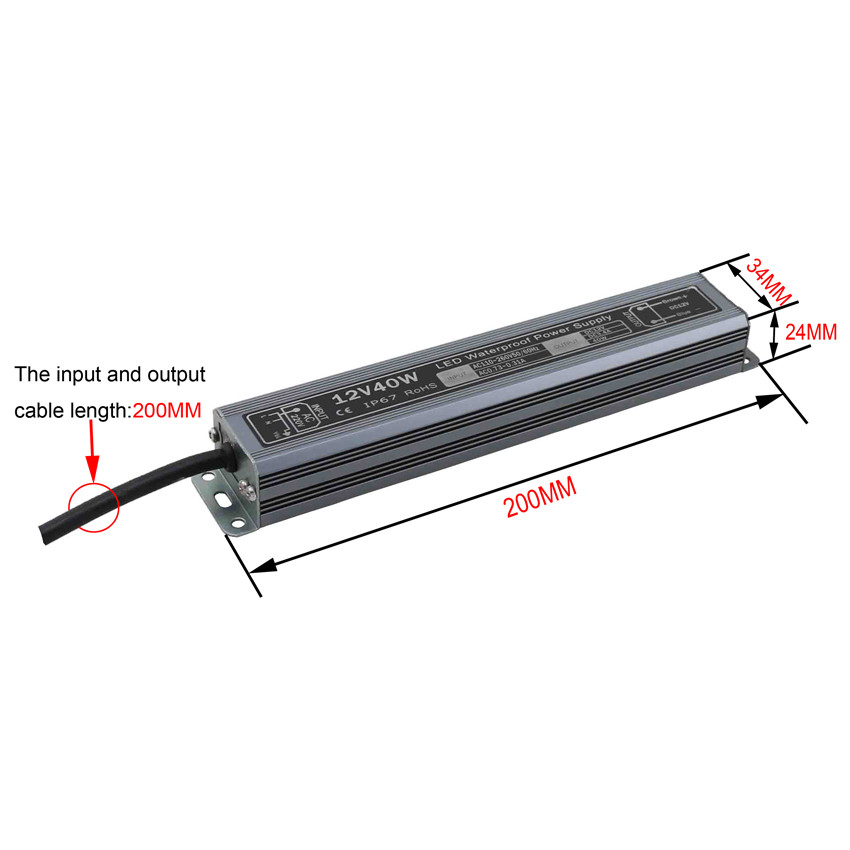 12v 40w waterproof power supply IP67 with coffee color LED transformer Adapter for LED Light