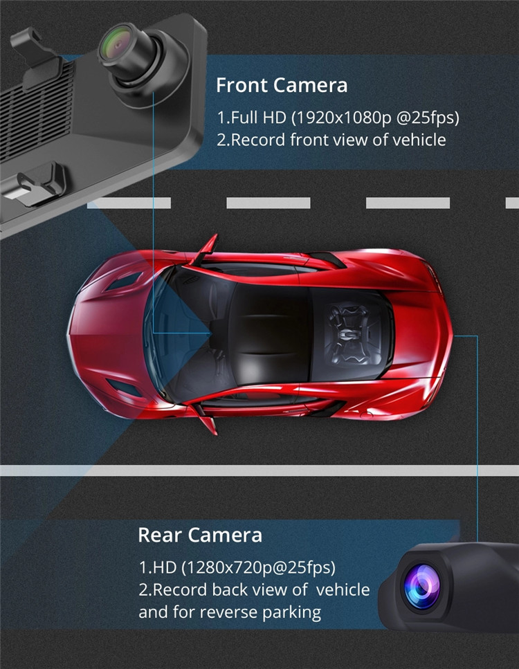 ADAS 12Inch Car DVR Wdr Full Hd 1080p Camera Camcorder WIFI Android 8.1 Stream Drive Video