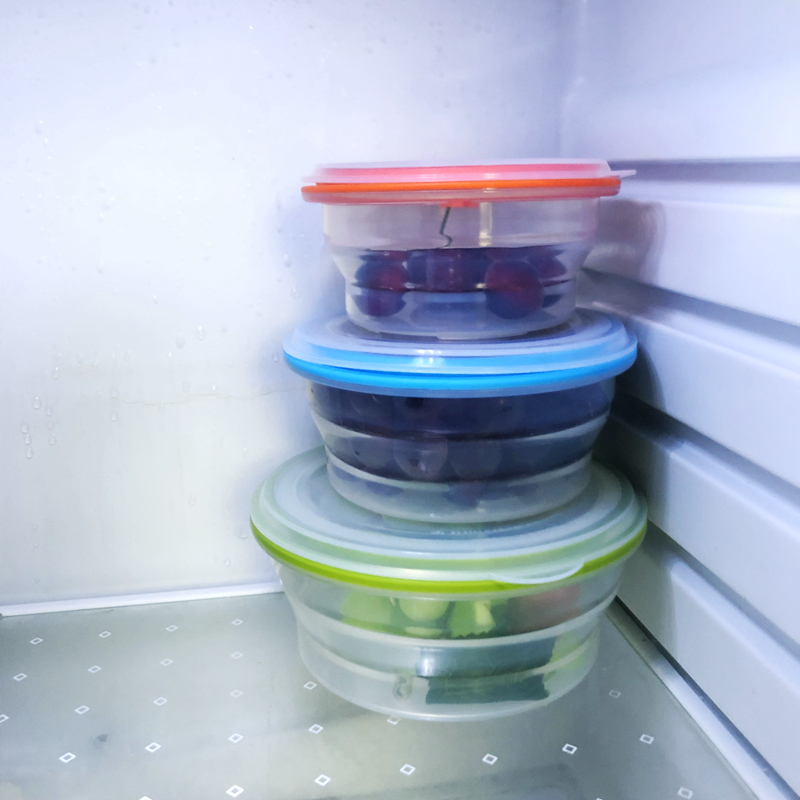 Bpa Free Large Air-Tight Folding Collapsible Kids Hiking All Silicone Food Divider Storage Container With Leak Proof Lock