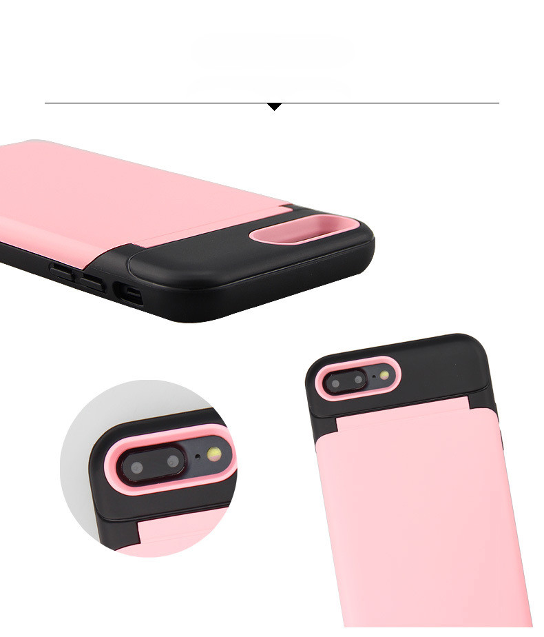 TPU PC 2 in 1 pink card slot phone case with a mirror for iphone X 6splus 7plus