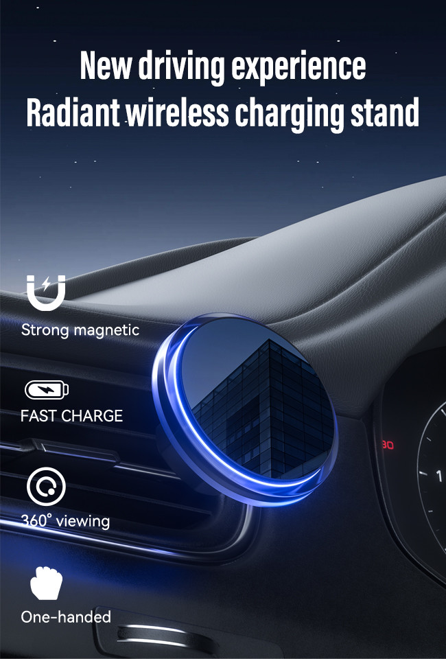 Original And Unique Iphone Car Charger With Magnetic Wireless Charging And Crystal Ambient Light Design