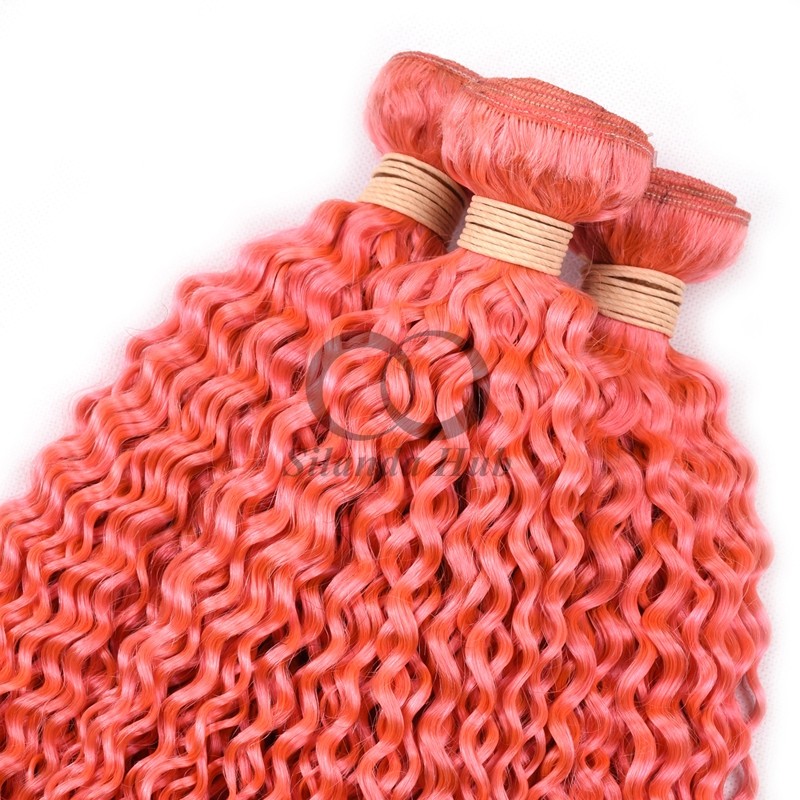 Pink Kinky Curly Remy Human Hair Bundles Sew In Weave Bundles Brazilian Bundle Deals