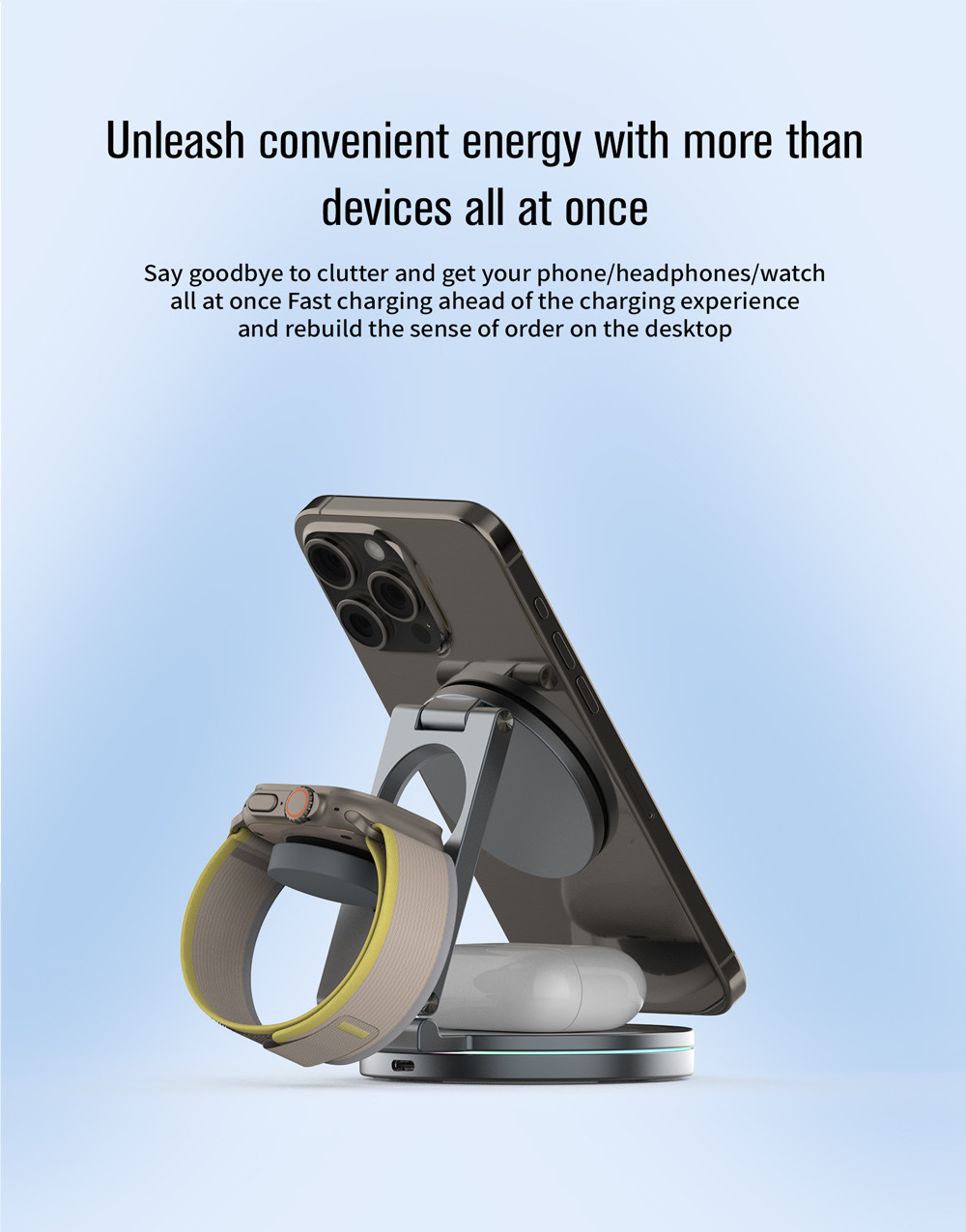 Foldable Magnetic Wireless Charger with 360-Degree Rotation and 15W Power Output