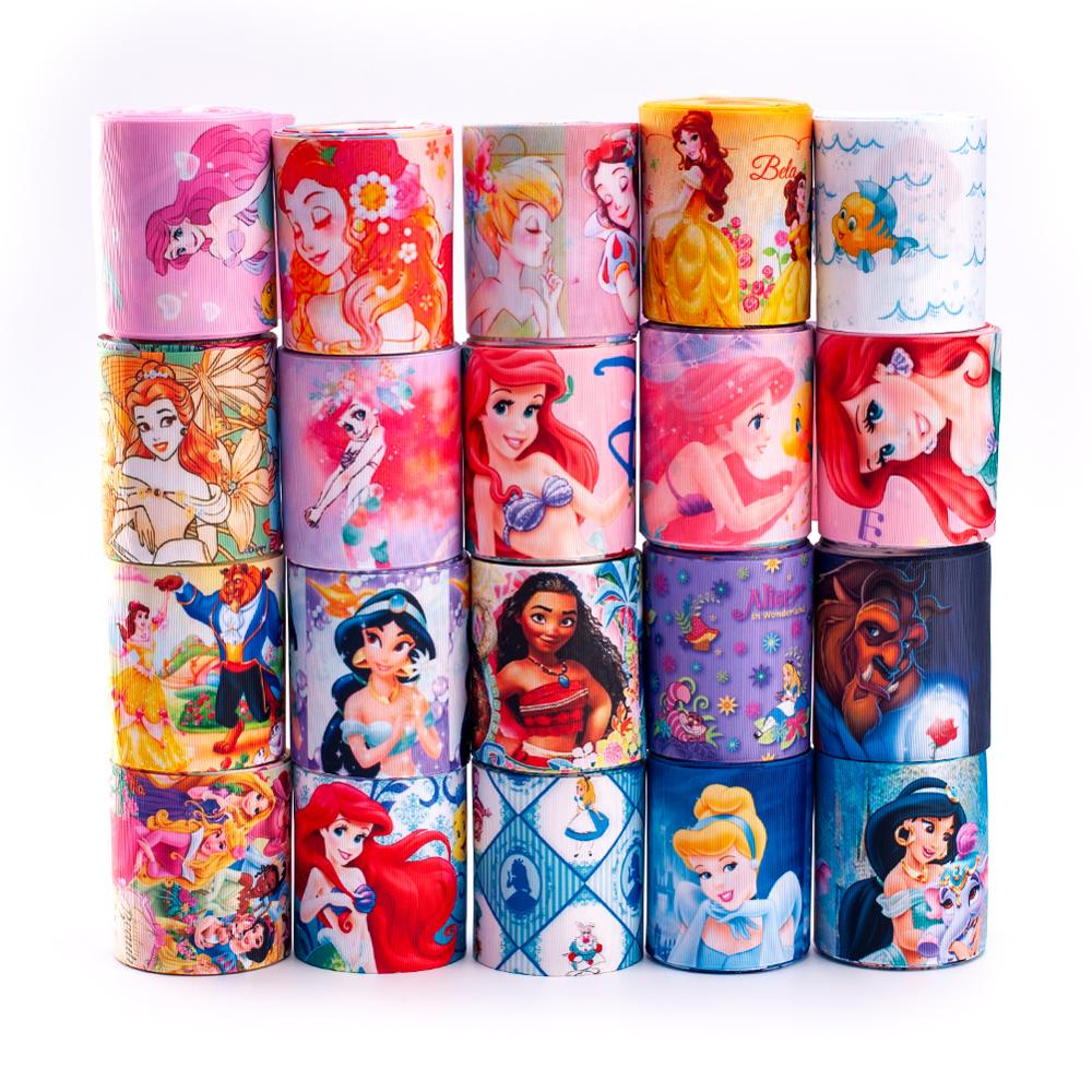Factory High Quality Fashion Cheap Wholesale fairytale cartoon princess 75mm grosgrain printed ribbon