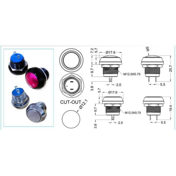 12mm Waterproof Push Button Double Pole Metal Pushbutton Momentary Switch