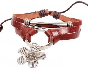 China Brown multi strands lucky flower leather bracelets for women on sale