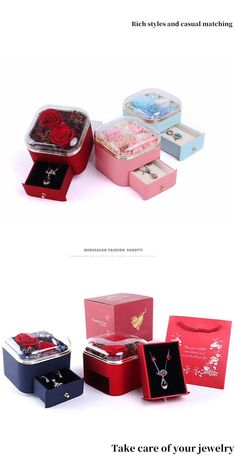Customized Size Flower Drawer Jewelry Box Rose Design For Valentine'S Day Gift
