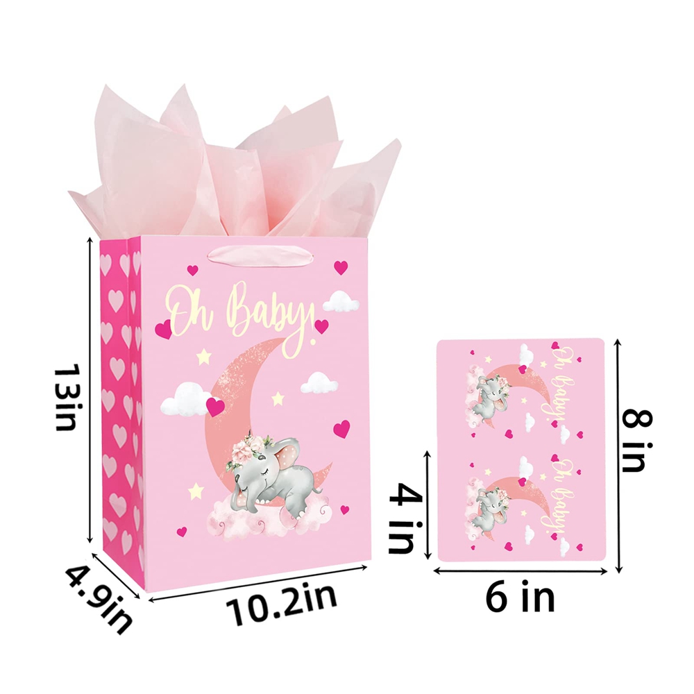 Custom Order 300gsm Ivory Board Pink Baby Shower Gift Carrier Paper Bag for Baby Clothes