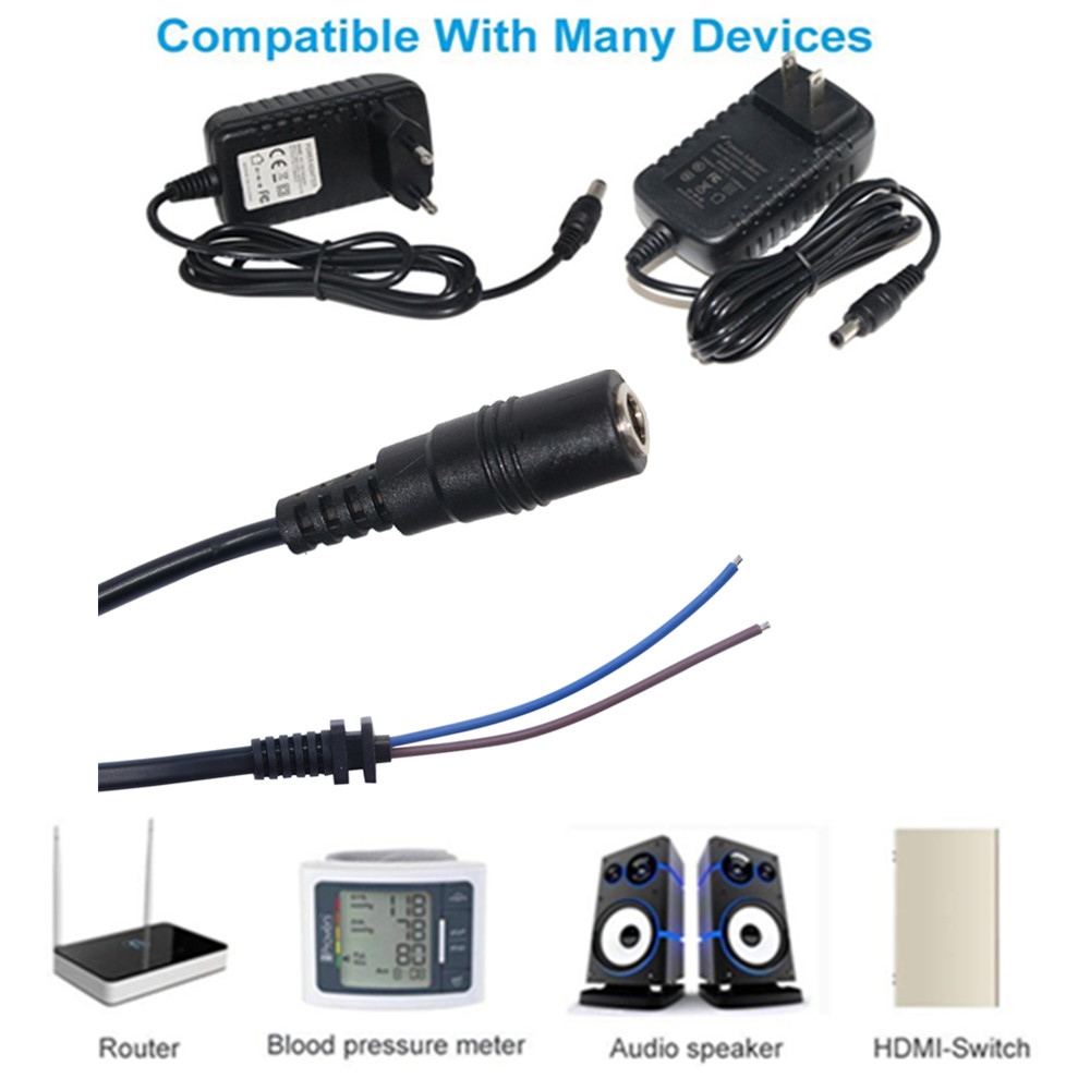 DC5521 Plug Connector To Open End Power Cord Cable With Copper Conductor