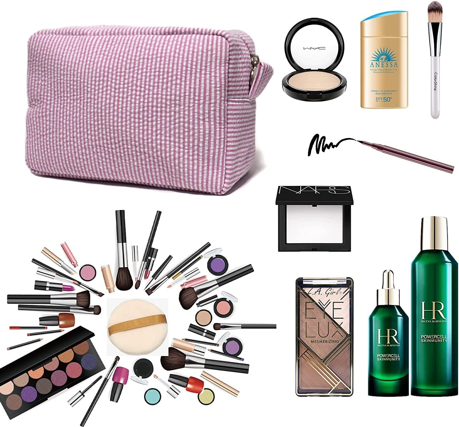 Pink lightweight cosmetic bag with zipper
