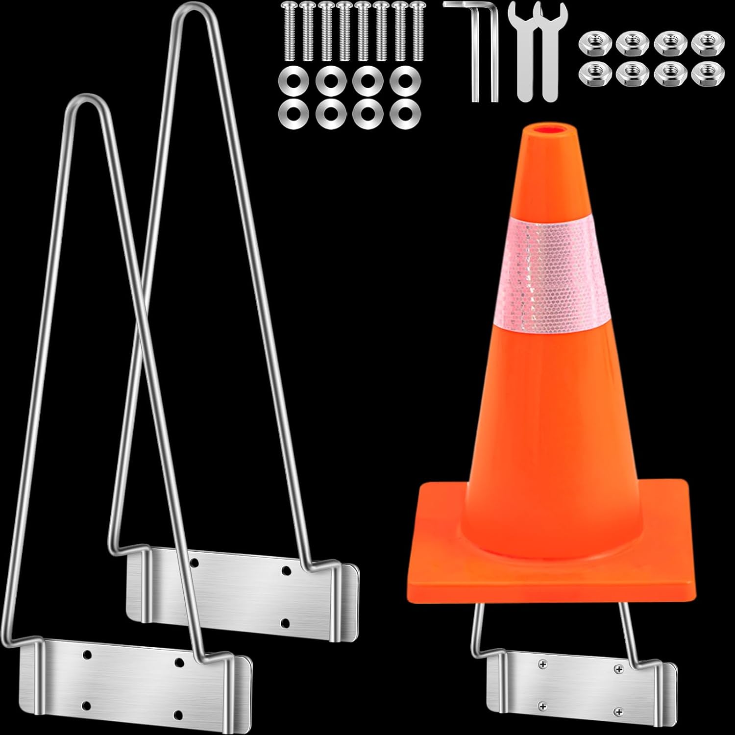 Traffic Cone Holder Vertical Mount for Truck, Tools with Pre Drilled Mounting Plate, Corrosion Resistant Cone Holder