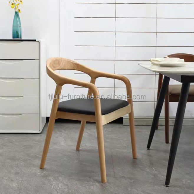 Solid Wood Legs Dining Chair with Leather Cushion for Restaurant Cafe Hotel NO Folded in Antique Style
