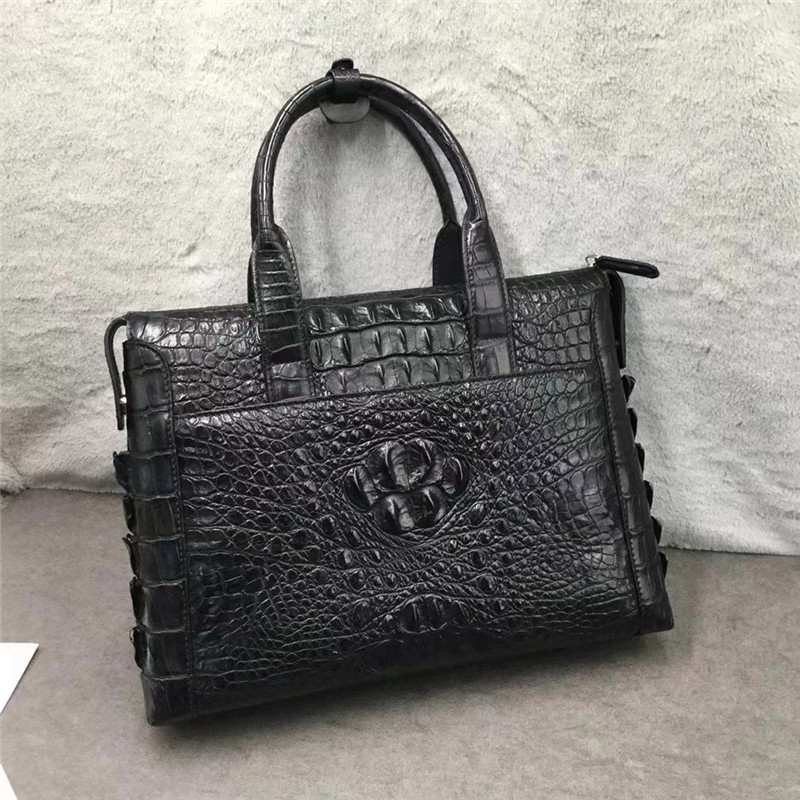Exotic Genuine Crocodile Skin Businessmen ZIP Laptop Briefcase Authentic Alligator Leather Male Top-handle Working Purse
