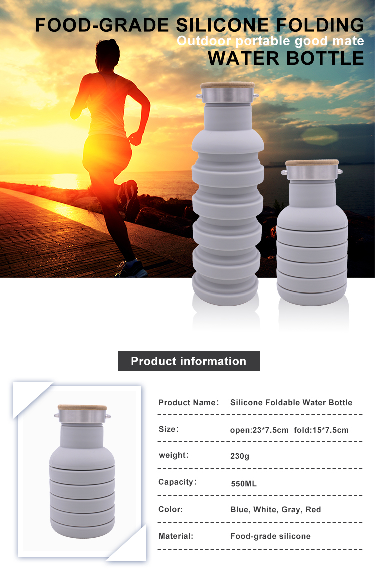 230g 550ML Collapsible Silicone Water Bottle With Wooden Lid