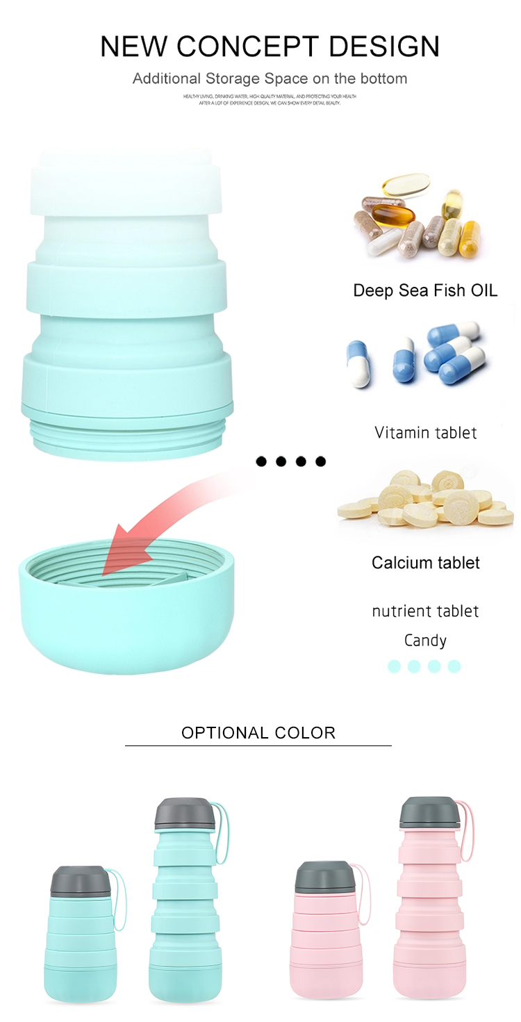400ML Telescopic Silicone Bottle With Pill Storage Space