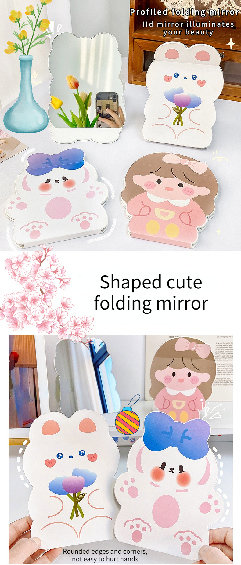 Extra LOGO Foldable Makeup Fold Make-Up Cute Travel Cosmetic Vanity Mirror for and LOGO