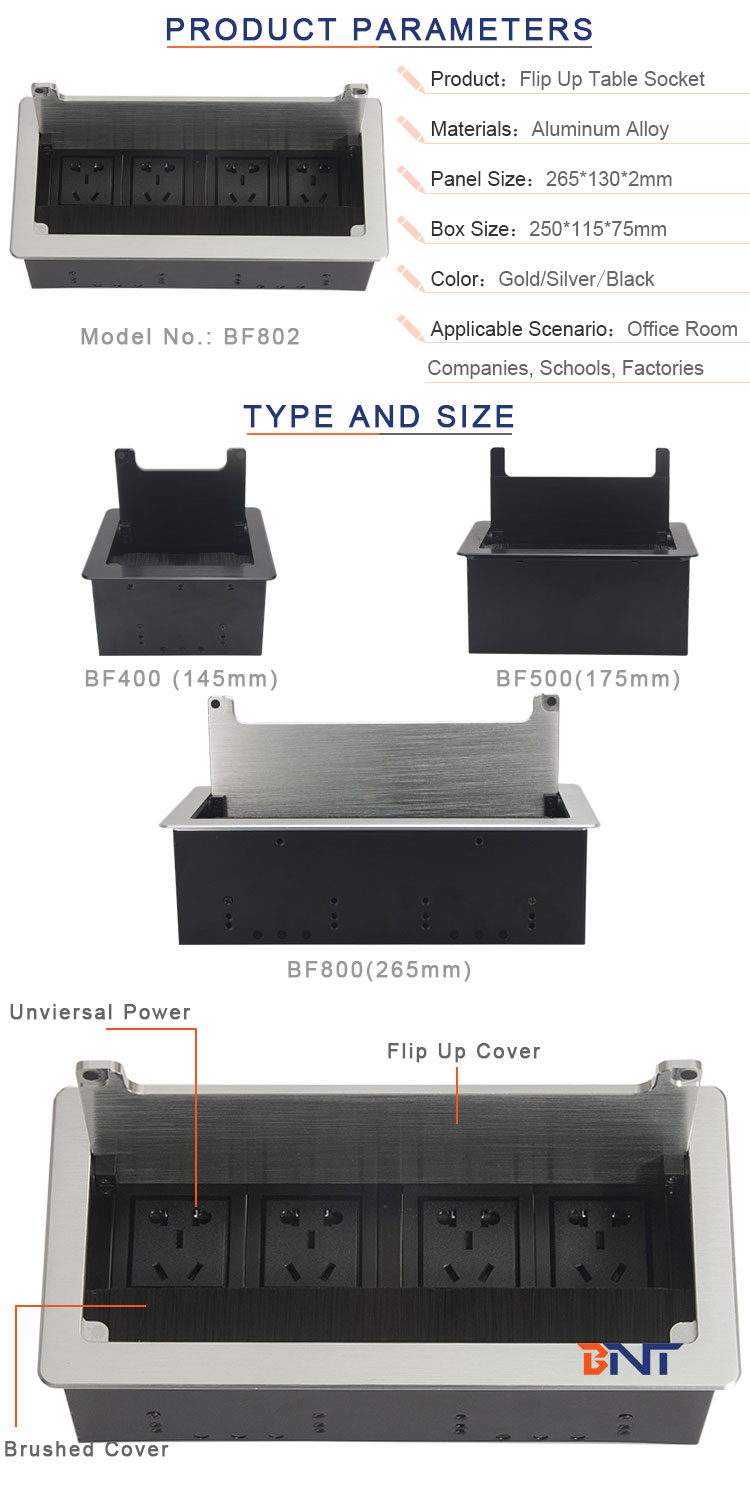 Black Desktop Socket/Aluminum Brushed Tabletop Power Outlets/Desk Sockets Box