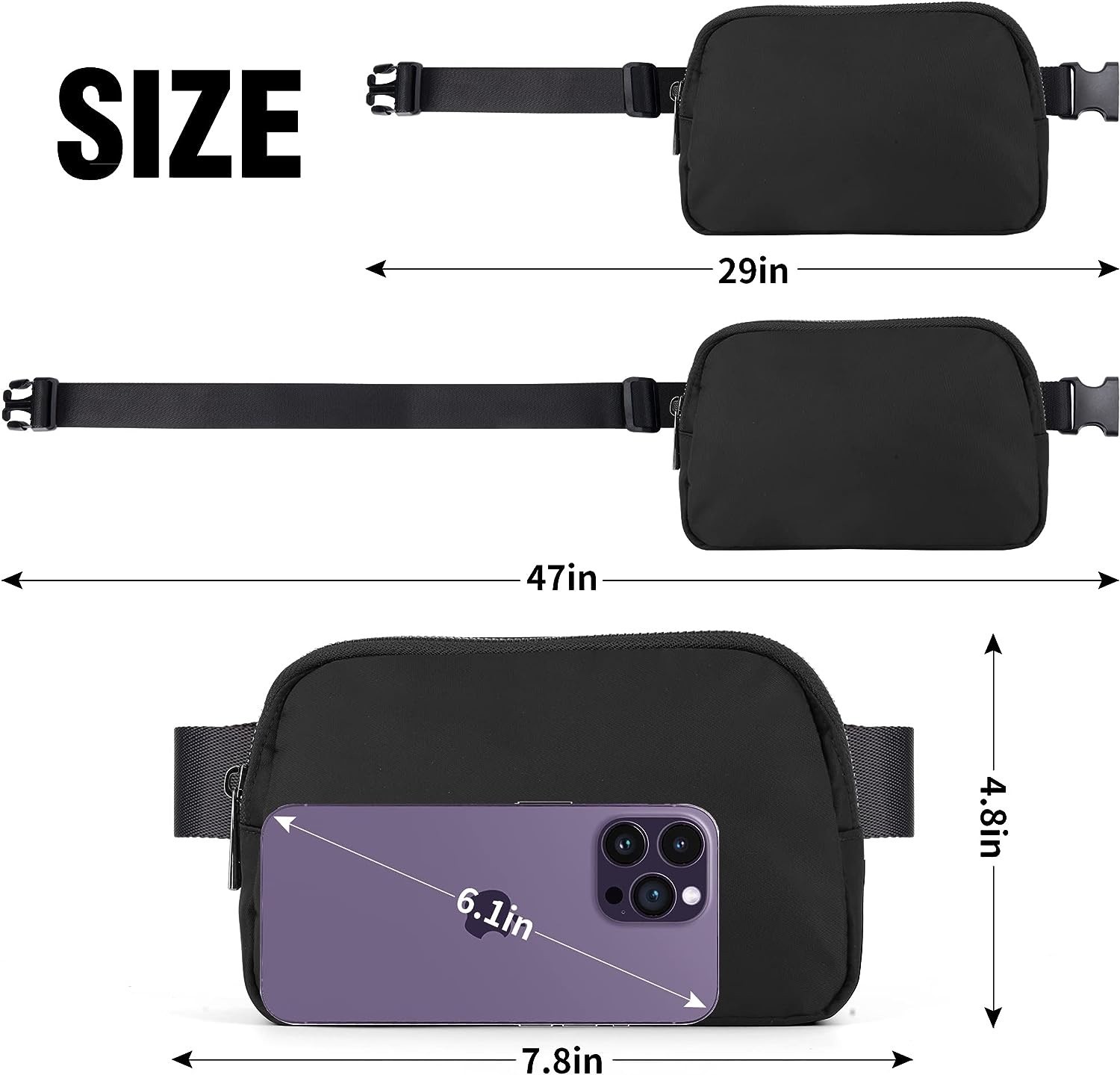 Crossbody Waterproof Belt Bag With Adjustable Strap For Traveling Running Hiking