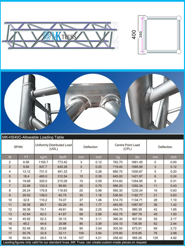 Event Stage Aluminum Truss for Trade Shows and Concerts 400*400*3000mm