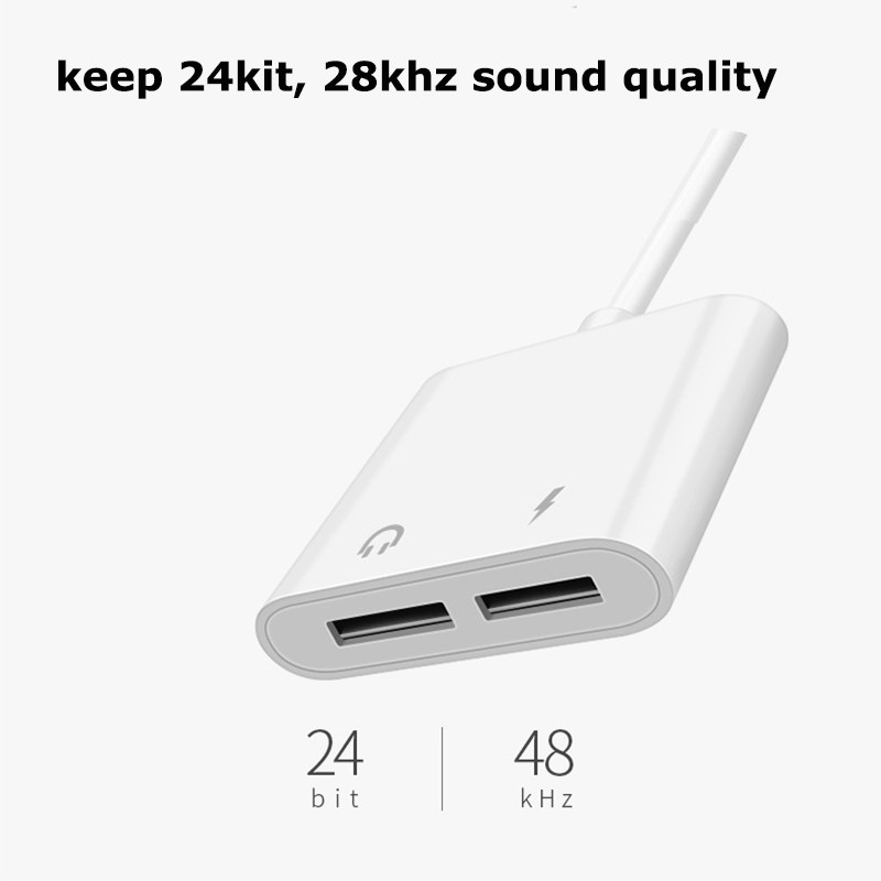 2 In 1 3.5mm Audio Cable ABS Dual Headphone Jack Adapter For Iphone 7 8 X