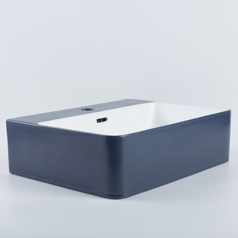 Easy Install Counter Top Bathroom Sink Polished Surface Blue Rectangular Hand Basin