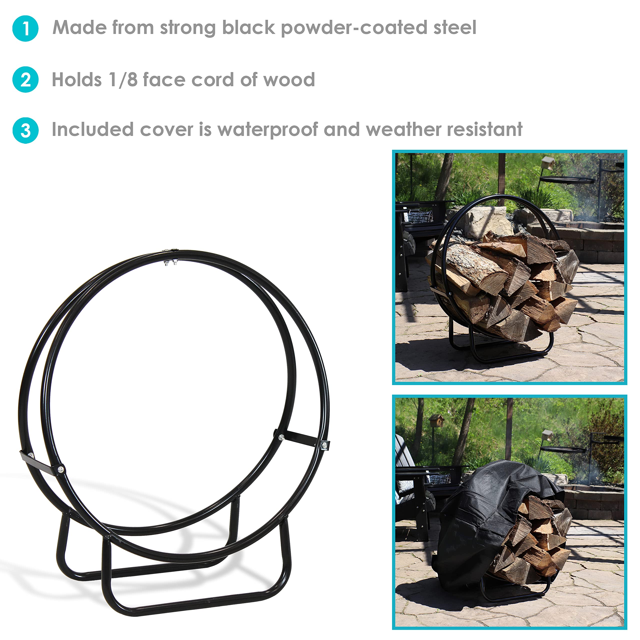 Indoor and Outdoor Firewood Rack AJUNION Round Log Holder 3.72kg Powder Coated Steel